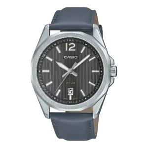 Casio Grey Leather Strap Black Dial Quartz Watch for Gents - MTP-E725L-8AVDF