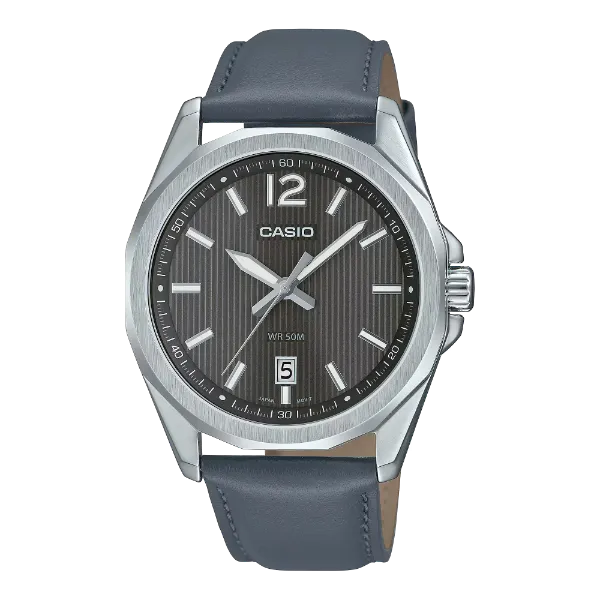 Casio Grey Leather Strap Black Dial Quartz Watch for Gents - MTP-E725L-8AVDF