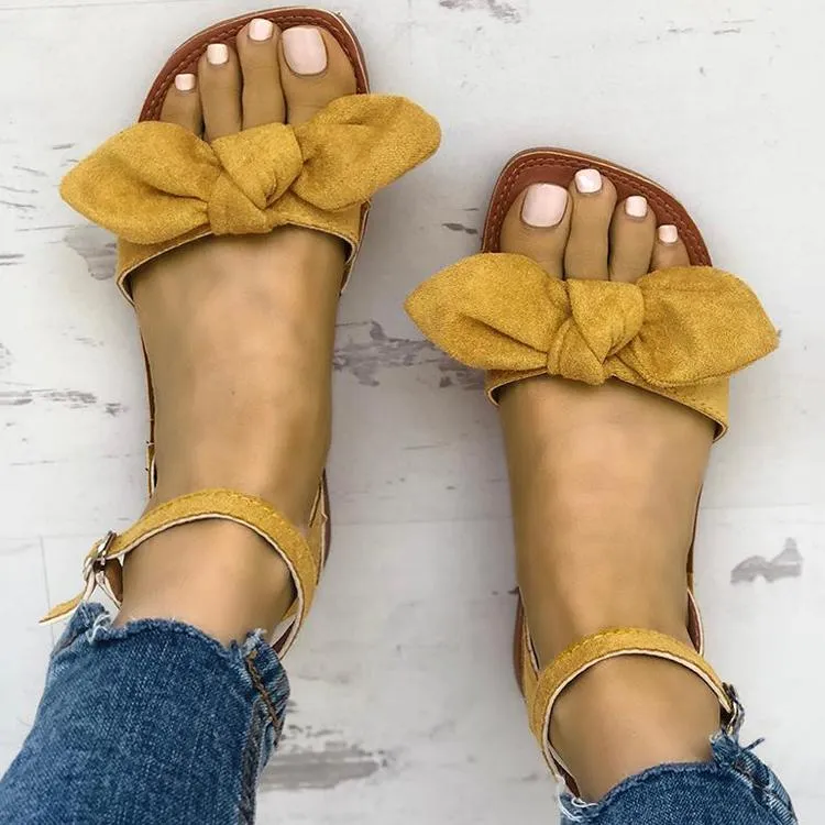 Casual Vintage Bow Flat Sandals