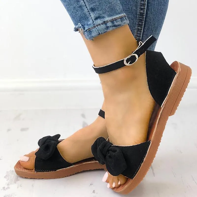 Casual Vintage Bow Flat Sandals