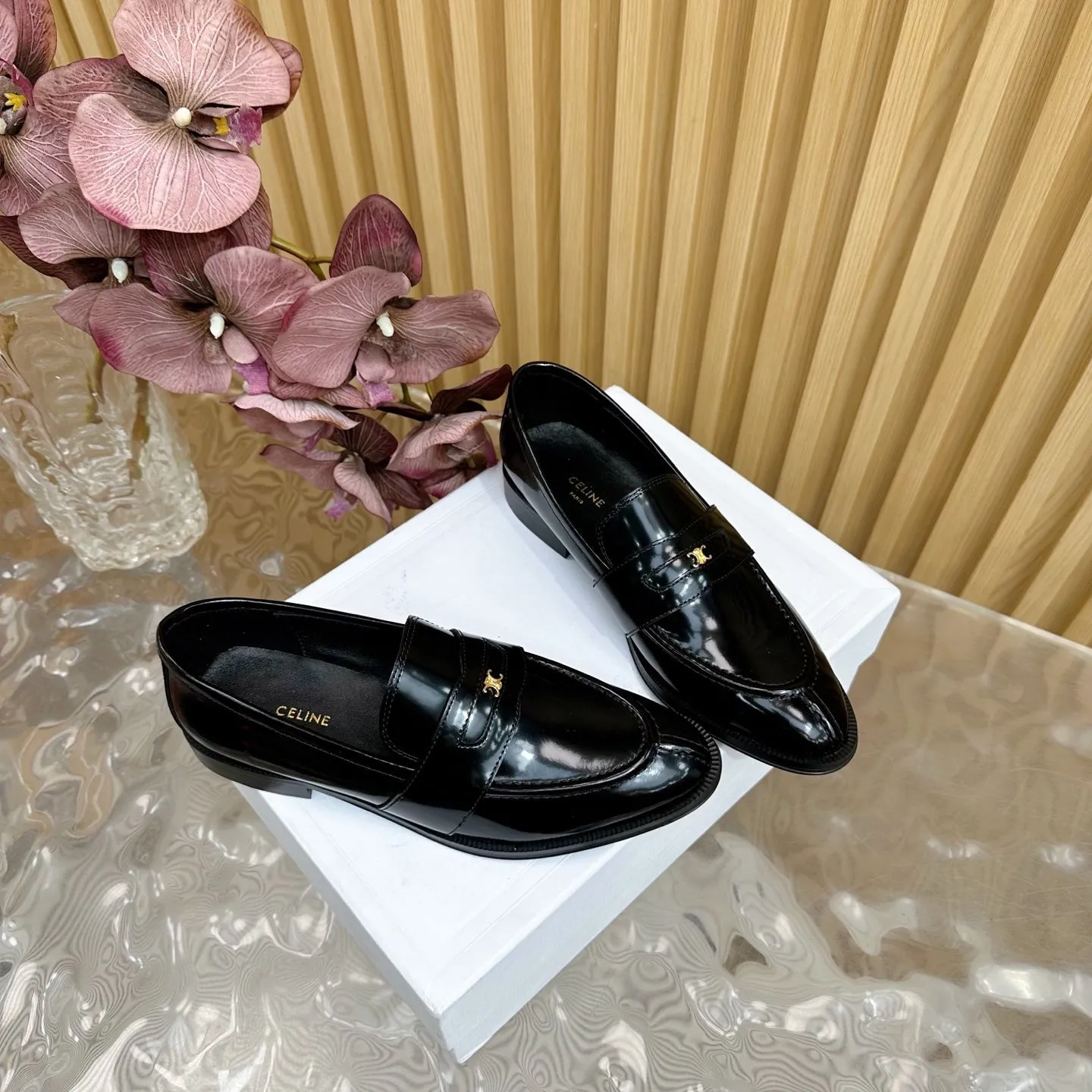 CELINE Loafers Black Leather 285917