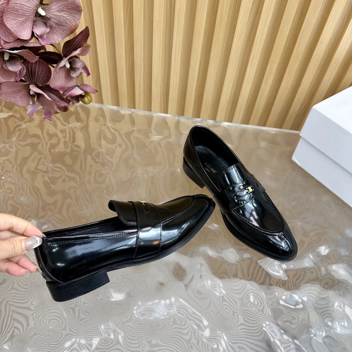 CELINE Loafers Black Leather 285917