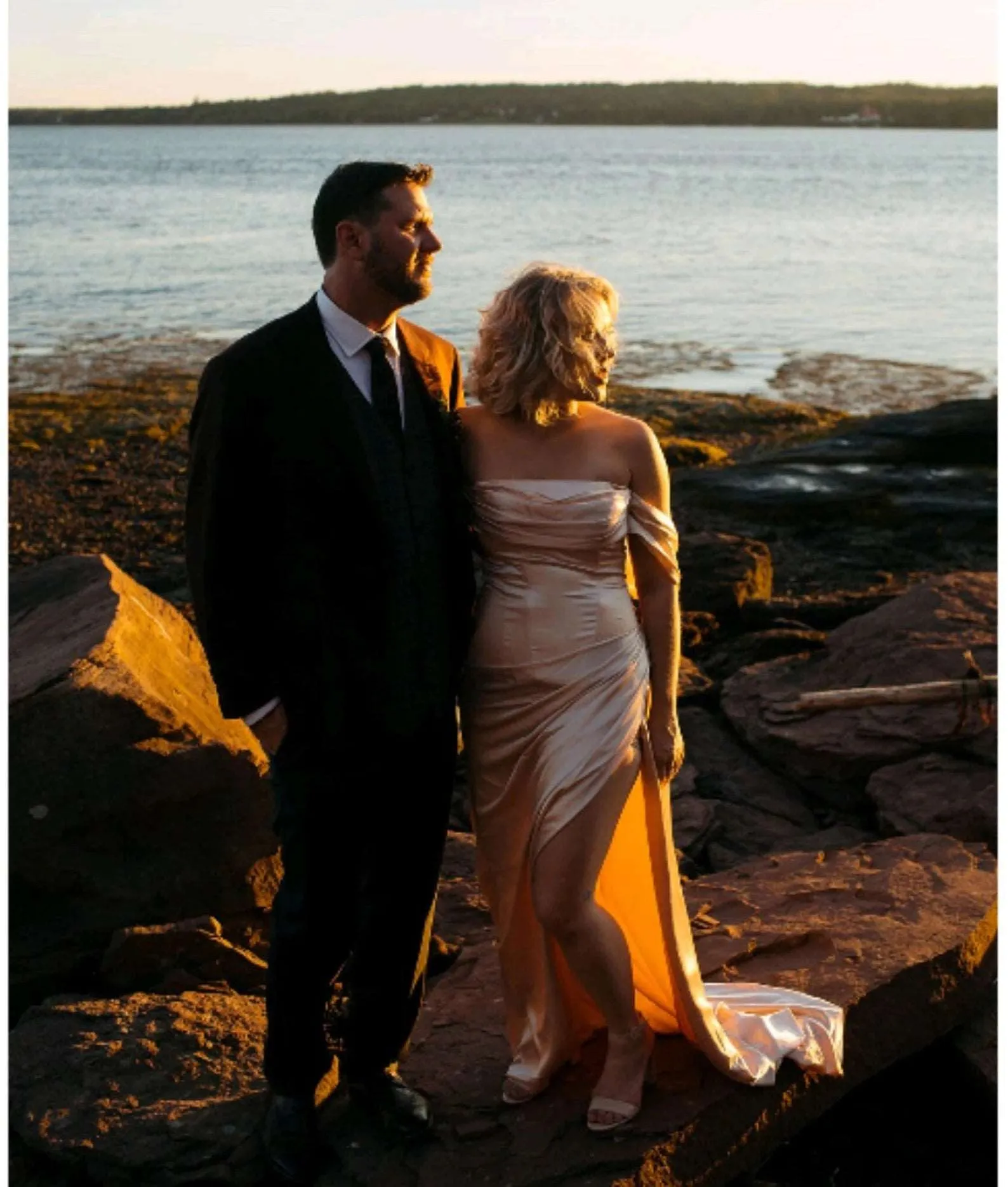 Champaign Pleated Drape Fit & Flare Wedding Dress Leena with Slit