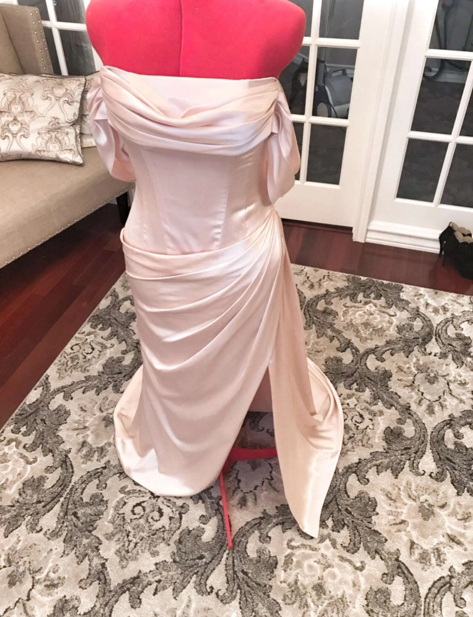 Champaign Pleated Drape Fit & Flare Wedding Dress Leena with Slit