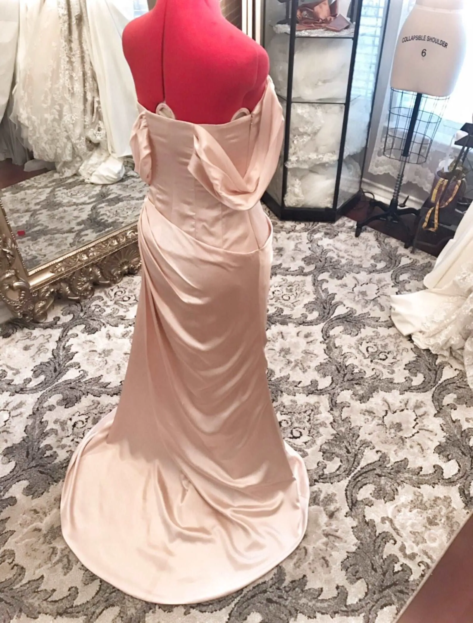 Champaign Pleated Drape Fit & Flare Wedding Dress Leena with Slit