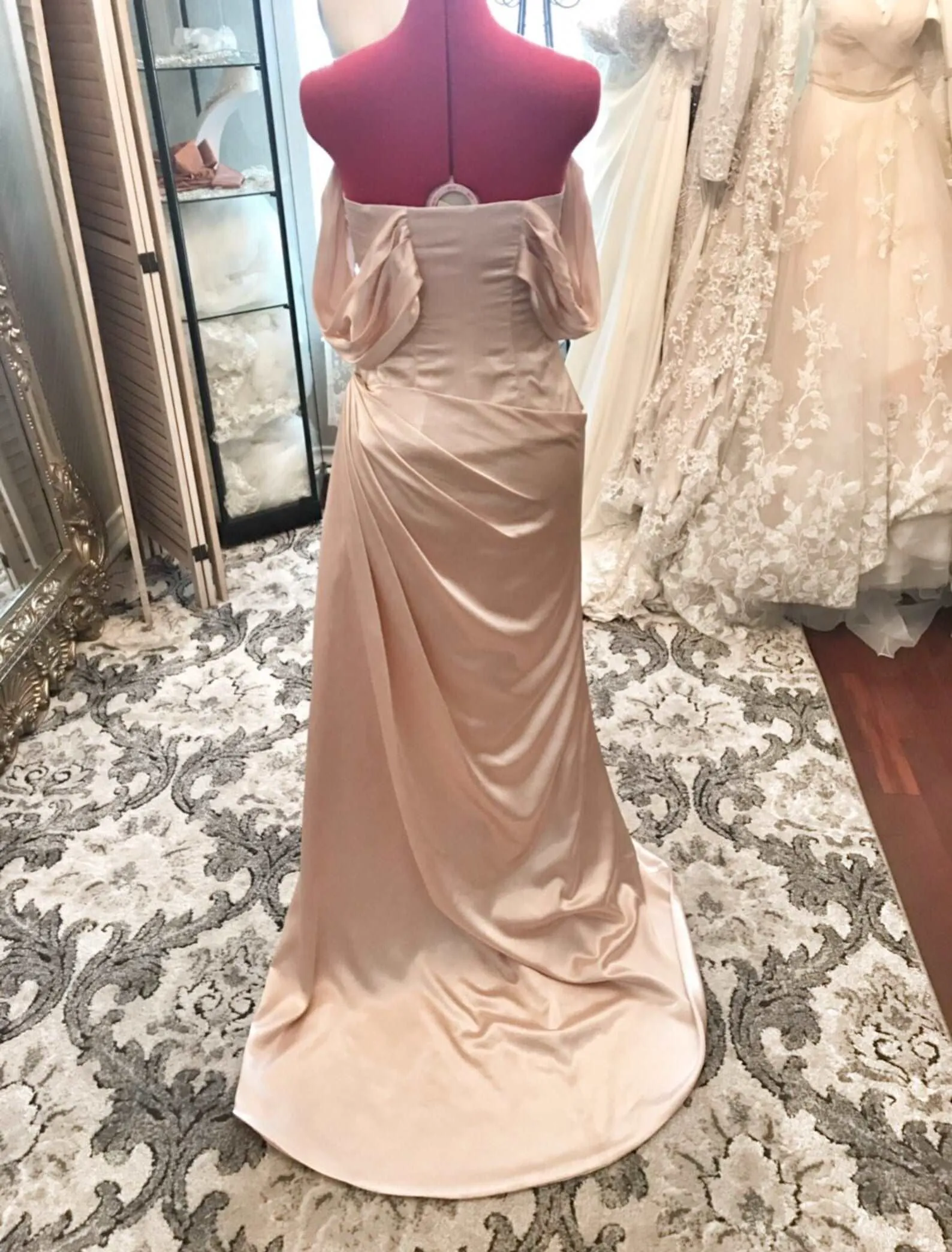 Champaign Pleated Drape Fit & Flare Wedding Dress Leena with Slit