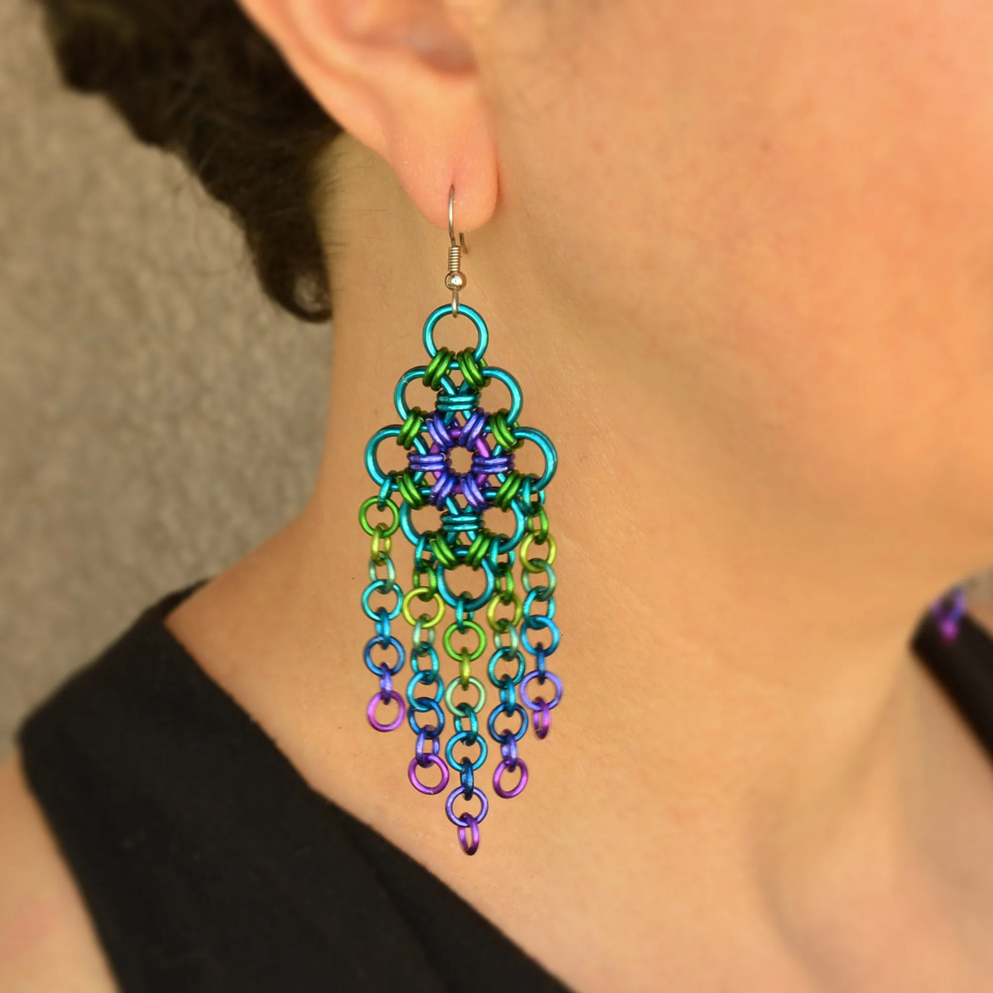 Chandelier Earrings - Peacock colors