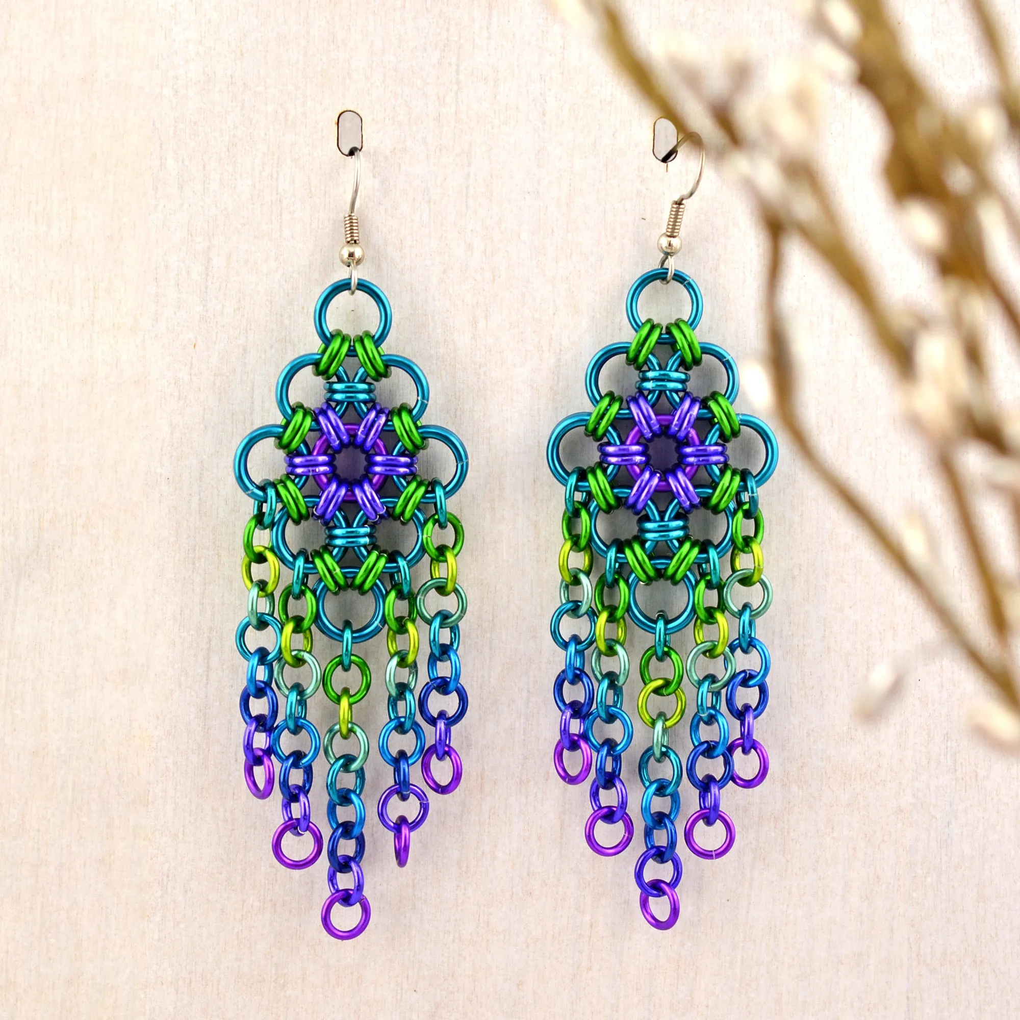 Chandelier Earrings - Peacock colors