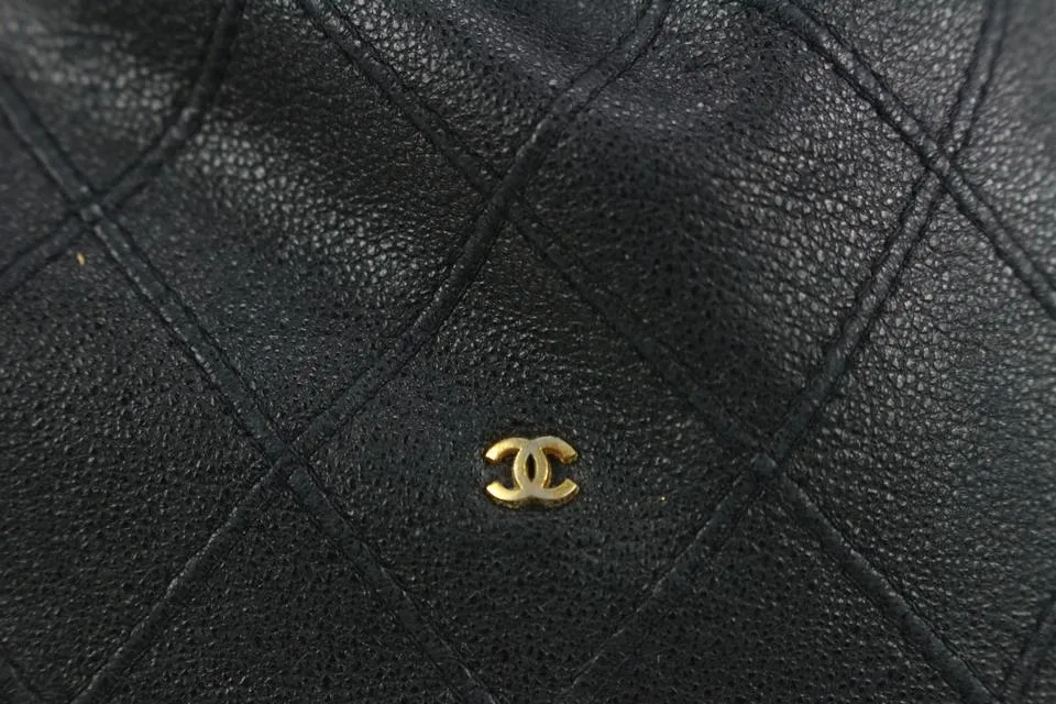 Chanel Ultra Rare Large Quilted Lambskin CC Logo Drawstring Pouch Case 164c73