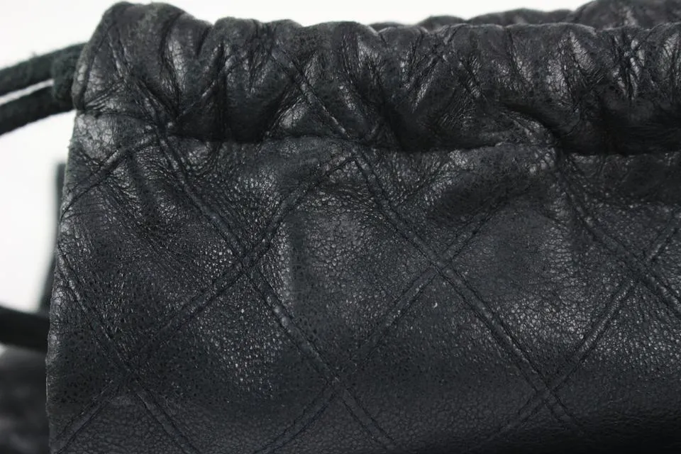 Chanel Ultra Rare Large Quilted Lambskin CC Logo Drawstring Pouch Case 164c73