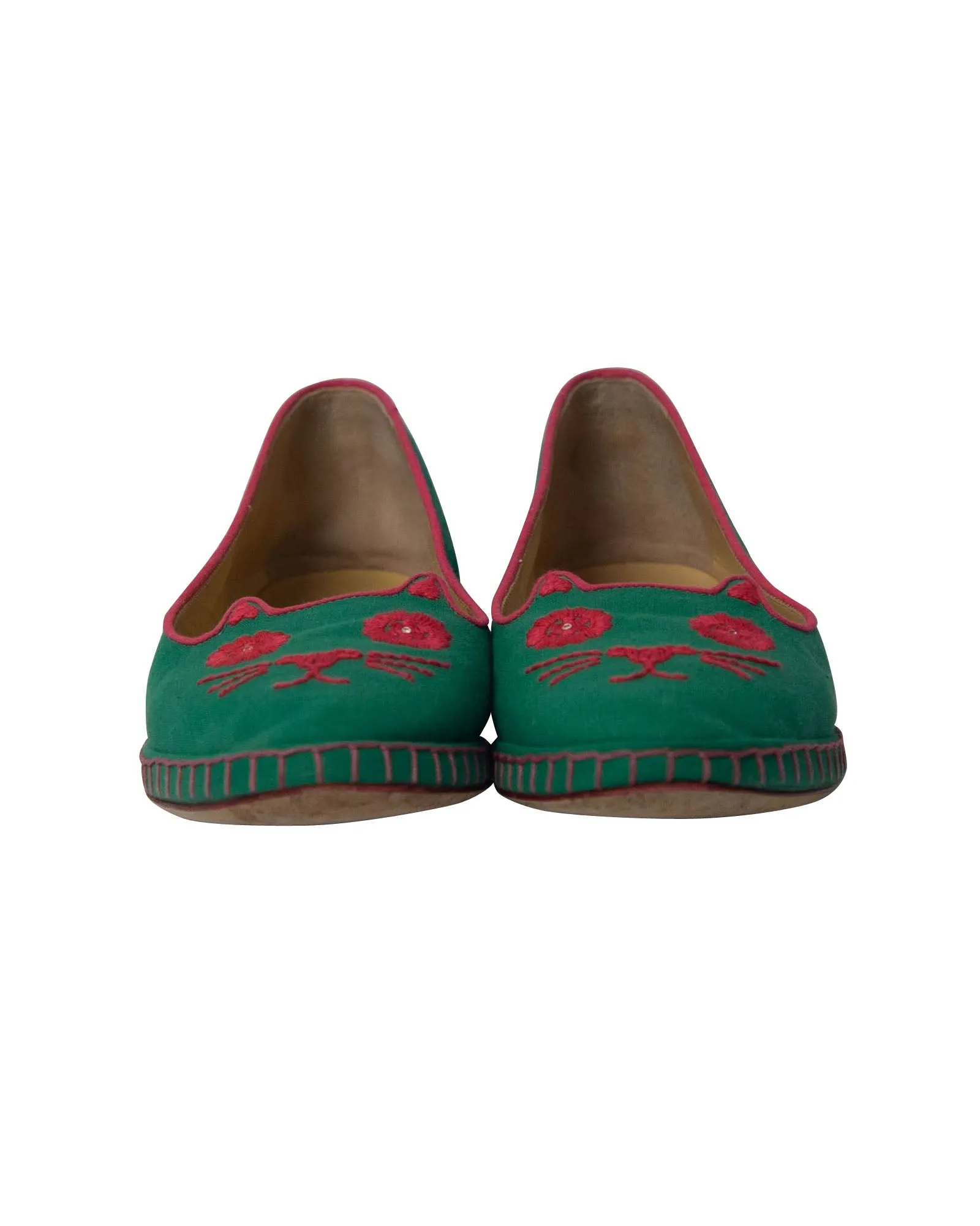 Charlotte Olympia Cat Espadrilles in Green Cotton