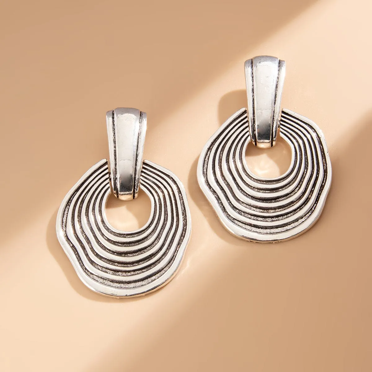 Chic Antique Gold Silver Tone Chunky Textured Hoop Dangle Earrings