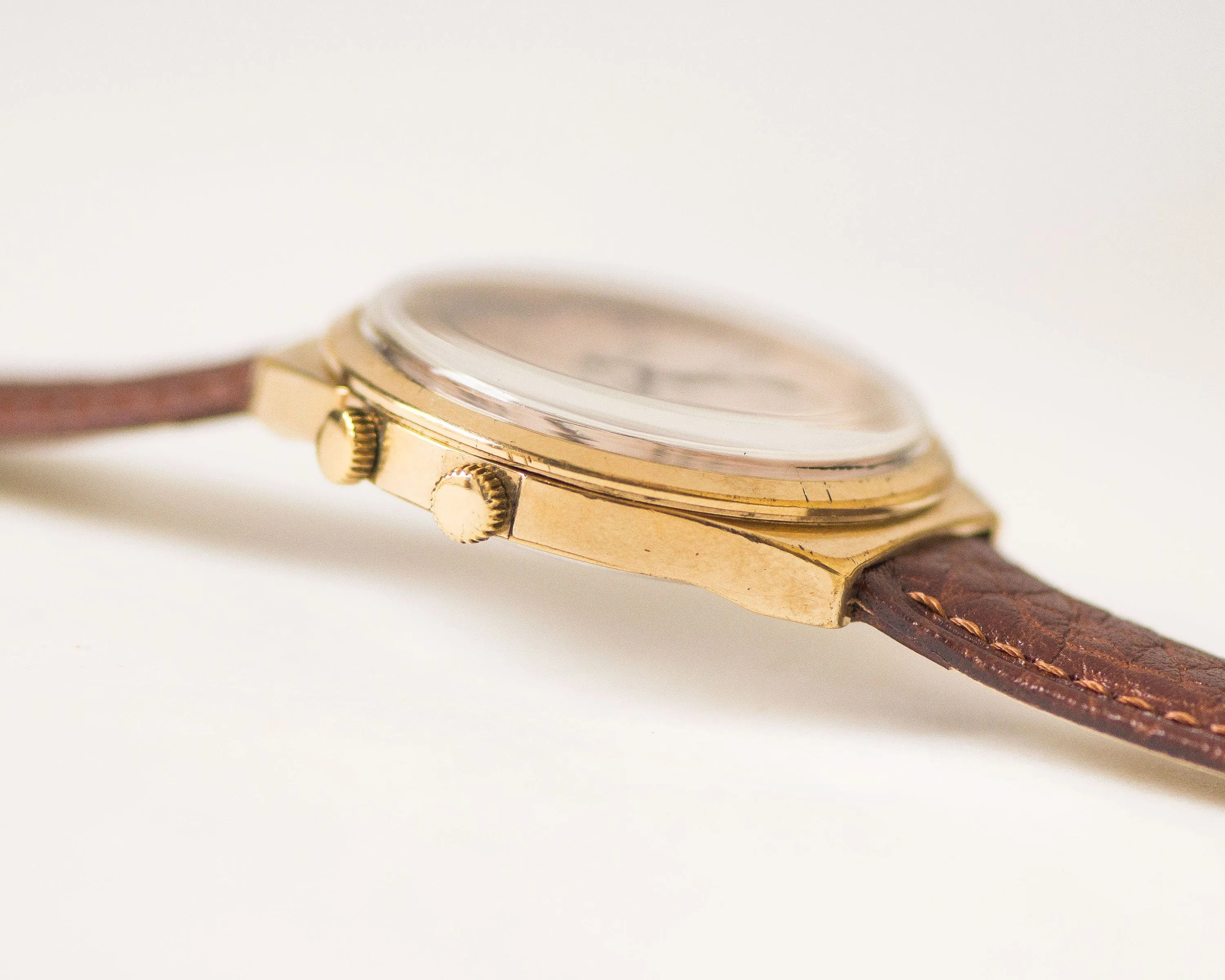 Chunky men's wristwatch Rocket, sandy brown dial watch for men vintage, gold plated perpetual calendar watch gift, new premium leather strap