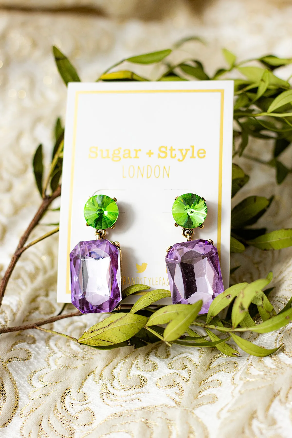 Circle Oblong Jewel Dangle Earrings