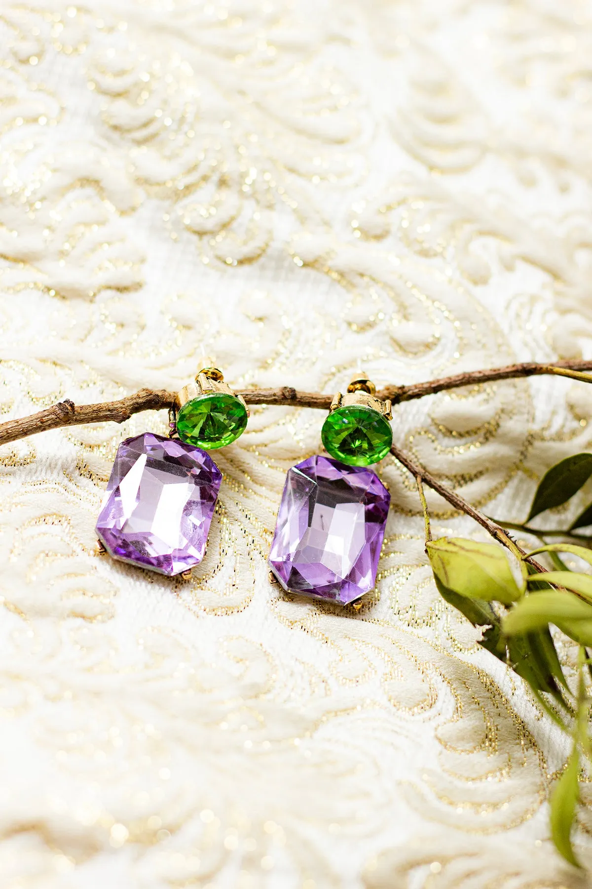 Circle Oblong Jewel Dangle Earrings