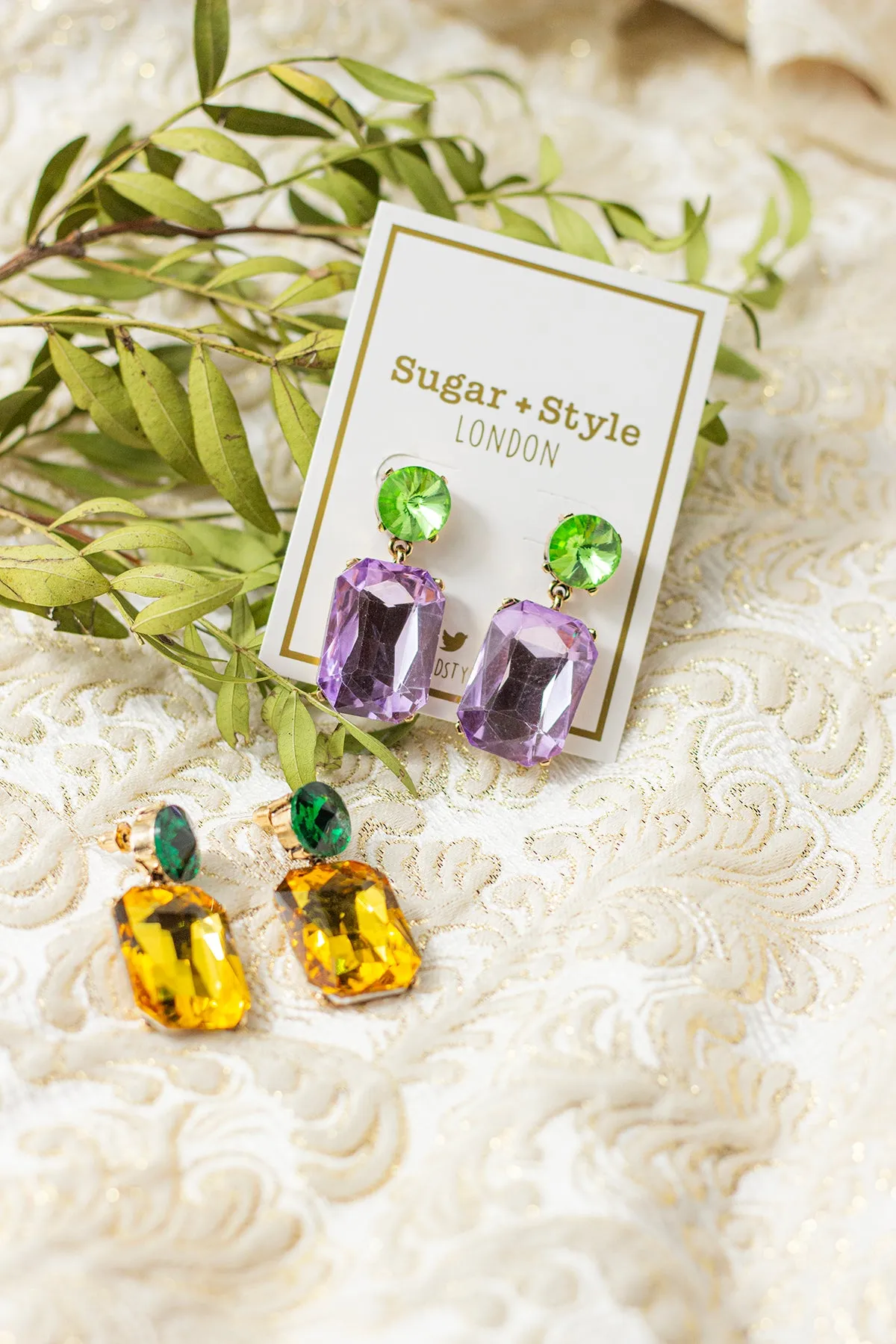 Circle Oblong Jewel Dangle Earrings