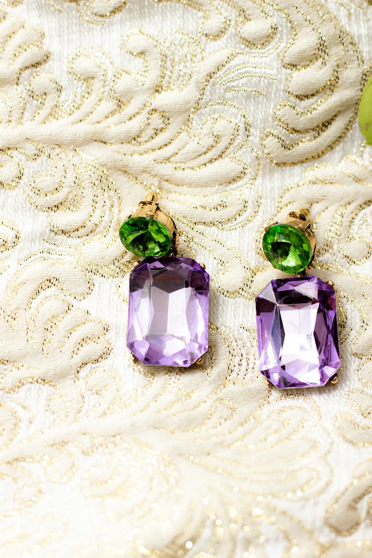 Circle Oblong Jewel Dangle Earrings