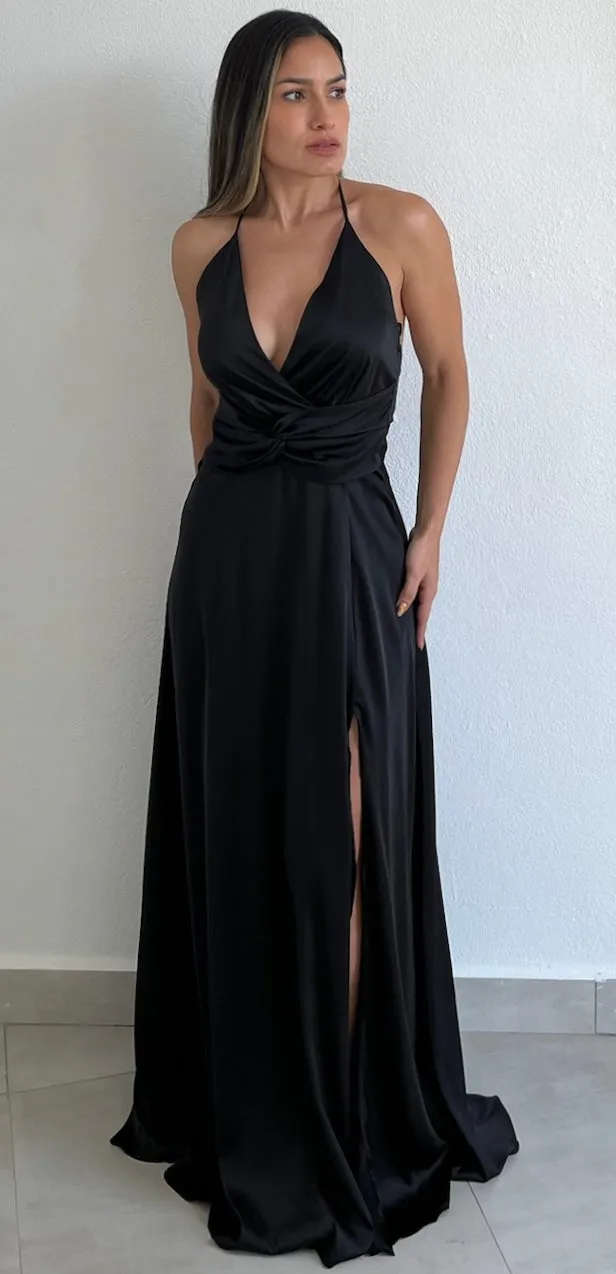 Classy Consideration Black Satin Long Dress