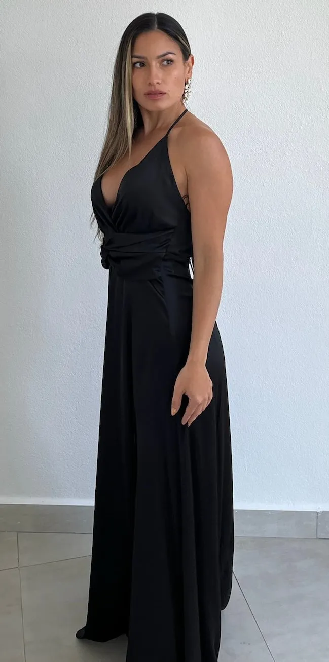 Classy Consideration Black Satin Long Dress