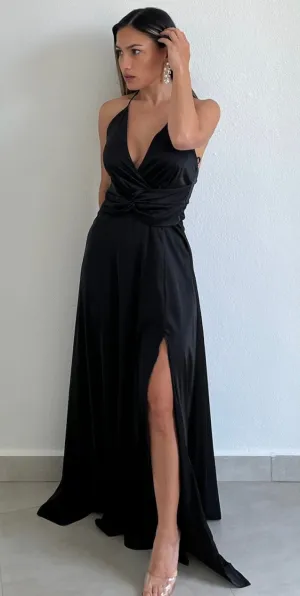 Classy Consideration Black Satin Long Dress