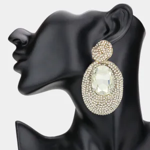 Clear and Rhinestone Oval Dangle Pageant Earrings on Gold| Fashion Earrings | Prom Earrings |  627320