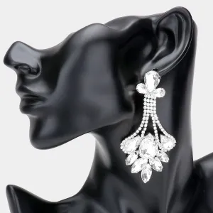 Clear Crystal Teardrop Marquise Stone Cluster Chandelier Earrings | Pageant Earrings | 507981
