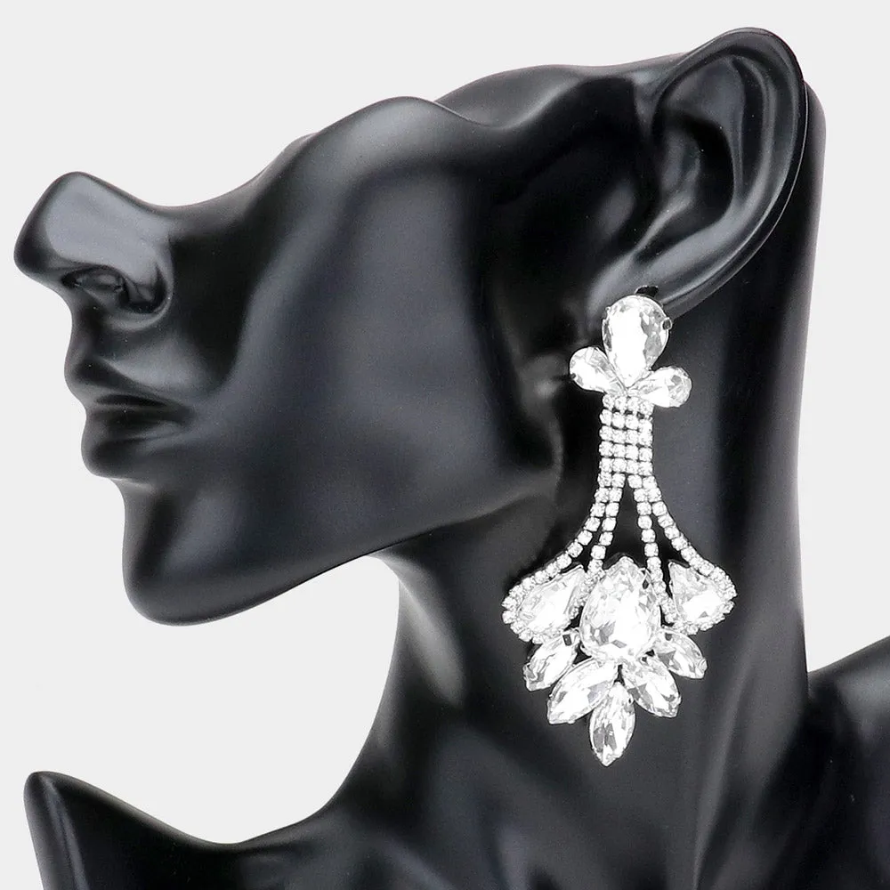Clear Crystal Teardrop Marquise Stone Cluster Chandelier Earrings | Pageant Earrings | 507981