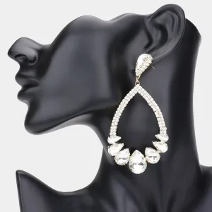 Clear Crystal Teardrop Stone Chandelier Pageant Earrings on Gold | Prom Earrings | 548564