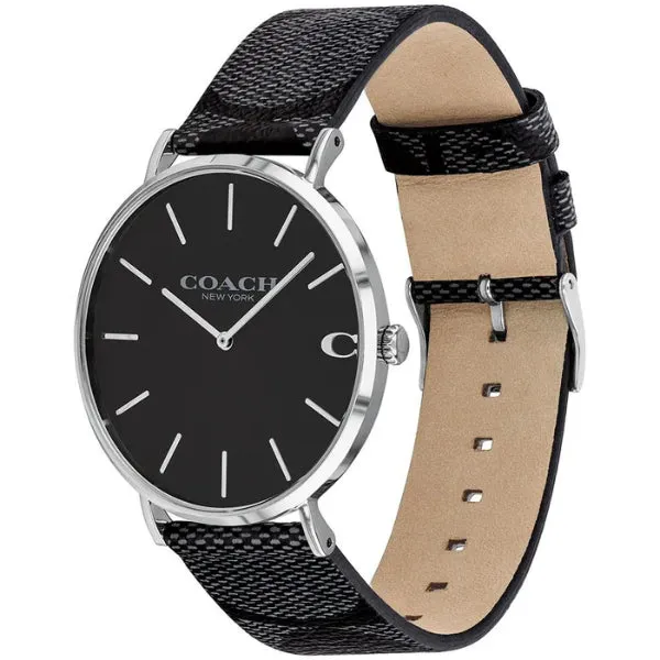 Coach Charles Black Leather Strap Black Dial Quartz Watch for Gents - 14602157