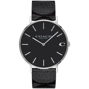 Coach Charles Black Leather Strap Black Dial Quartz Watch for Gents - 14602157