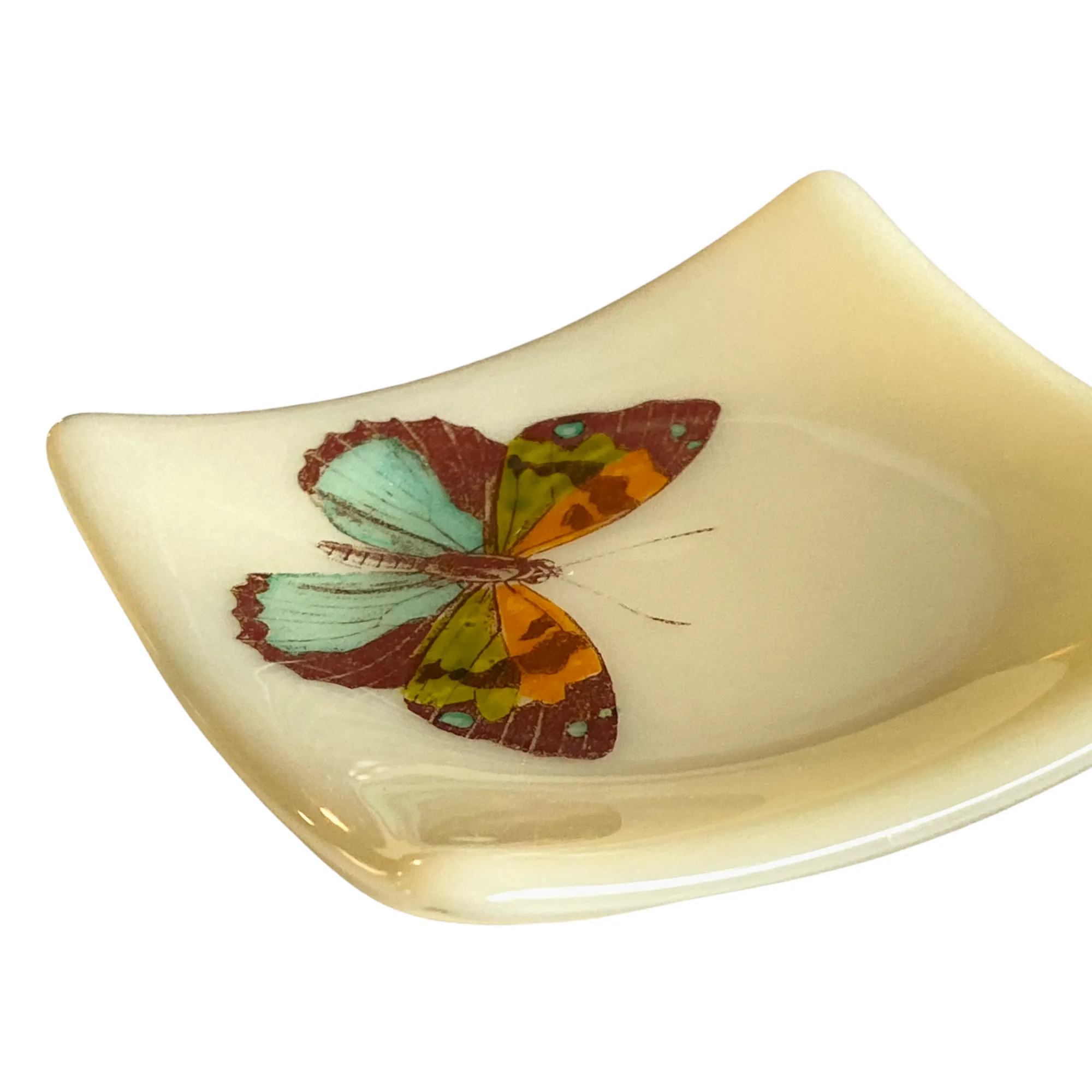 Colorful Butterfly Trinket Dish Glass