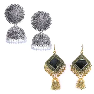 Combo of 2 Chandelier Square Mirror and Pearl Stud Earrings