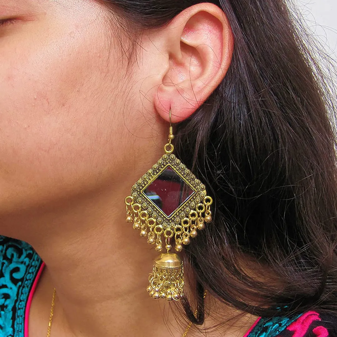 Combo of 2 Chandelier Square Mirror and Pearl Stud Earrings