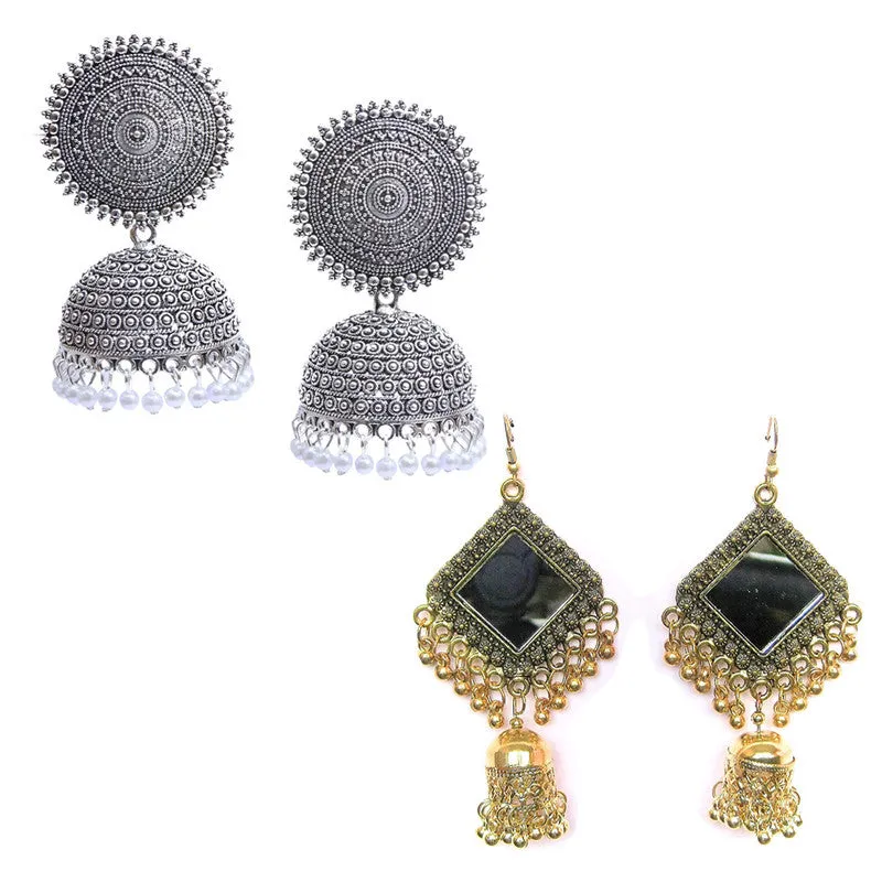 Combo of 2 Chandelier Square Mirror and Pearl Stud Earrings