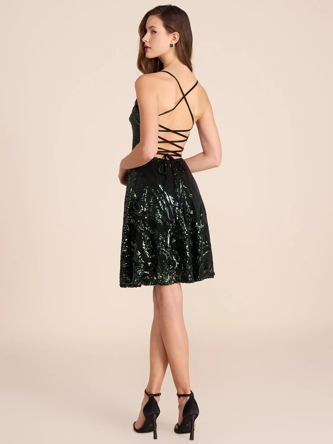 Cowl Neck Fit & Flare Sequin Dress