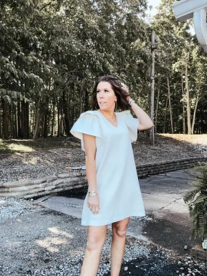 Cream Texture Pearl Accent Flutter Dress