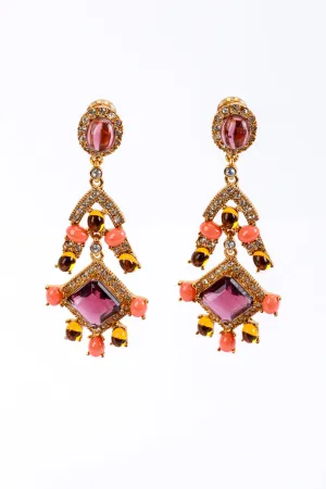 Crystal & Vermillion Cabochon Chandelier Earrings