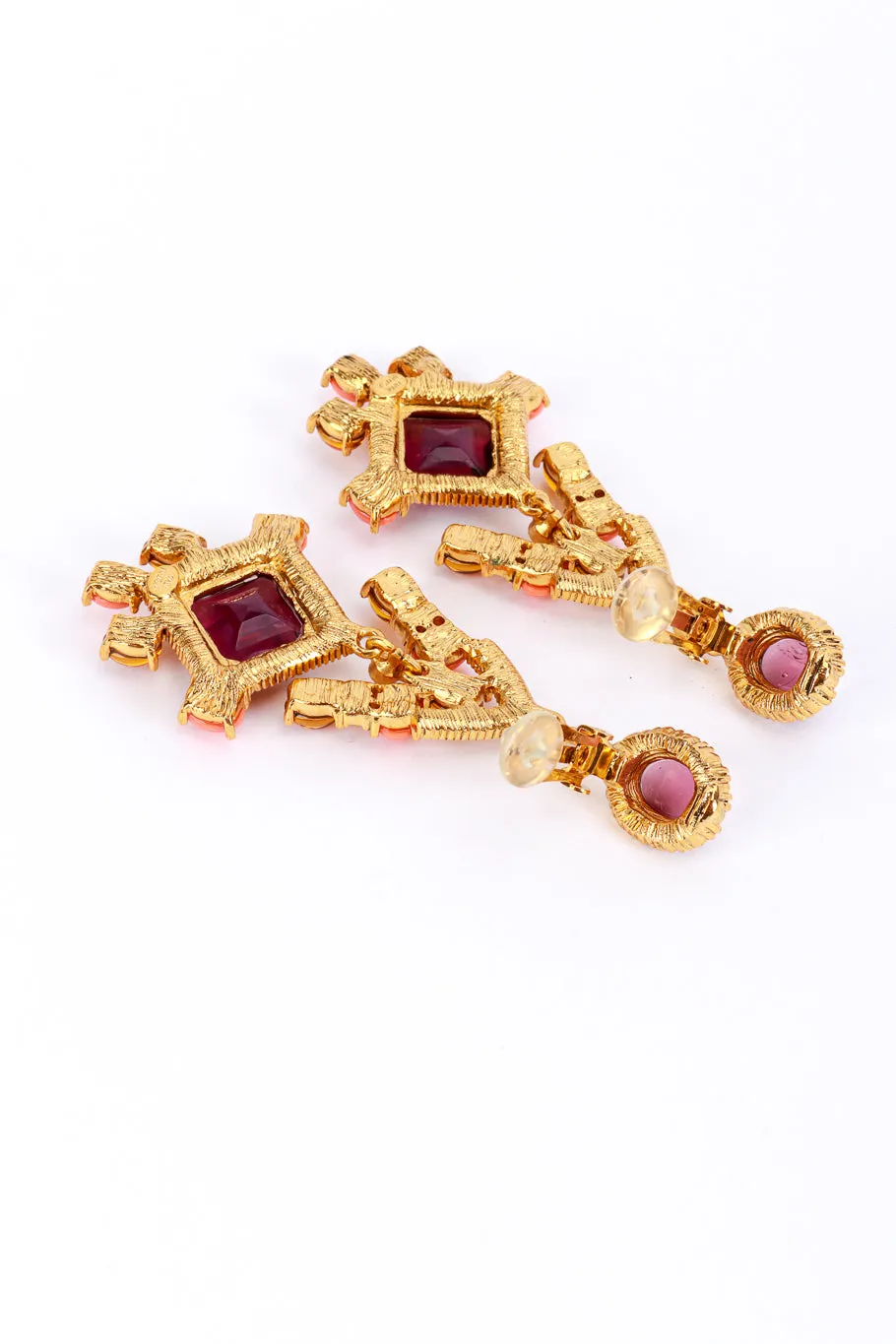 Crystal & Vermillion Cabochon Chandelier Earrings