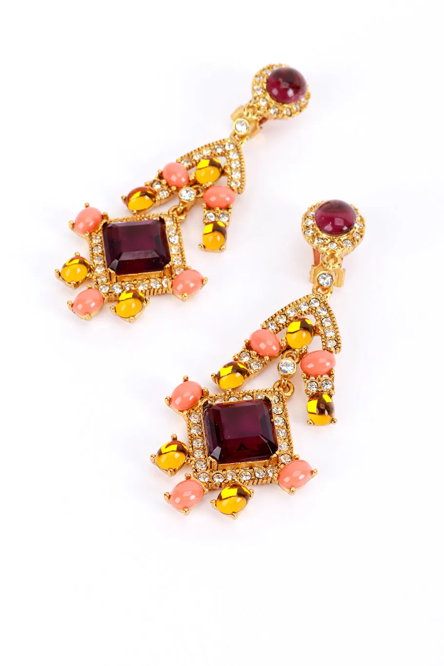 Crystal & Vermillion Cabochon Chandelier Earrings
