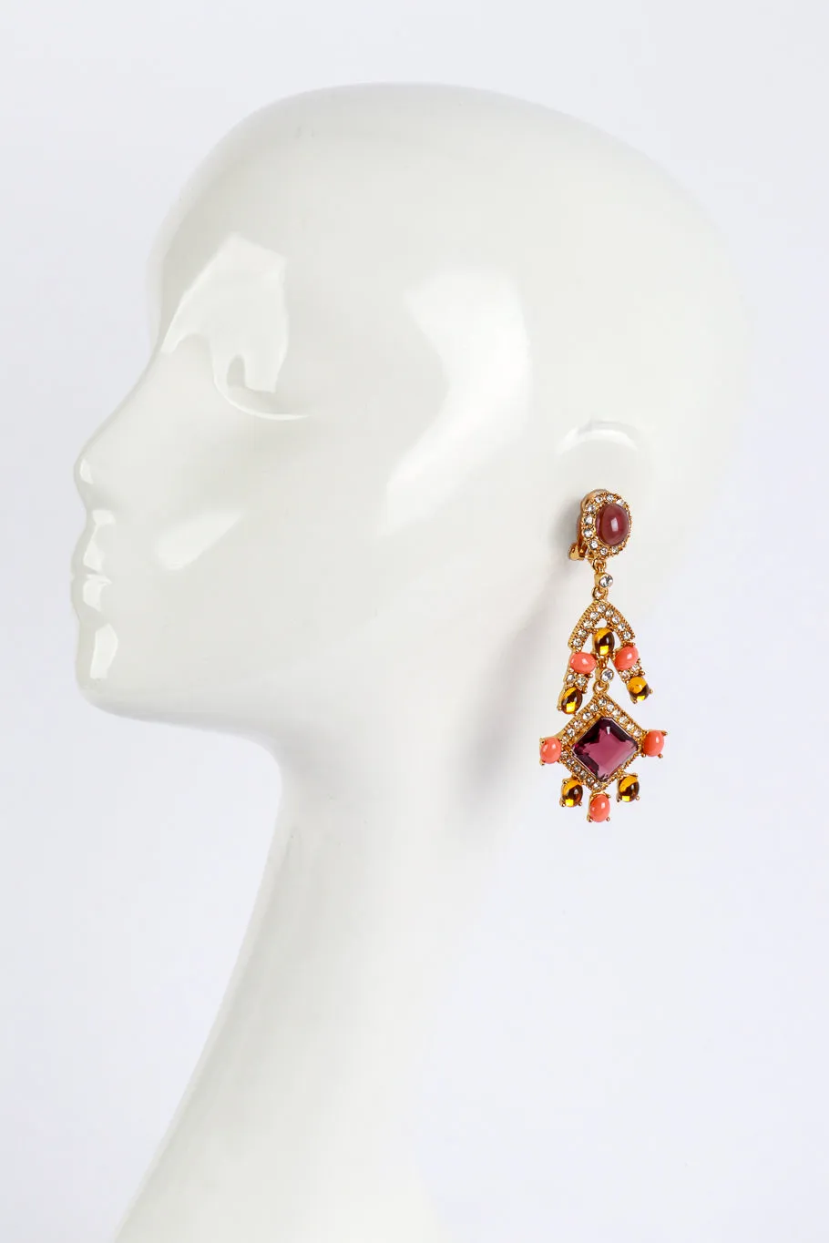 Crystal & Vermillion Cabochon Chandelier Earrings