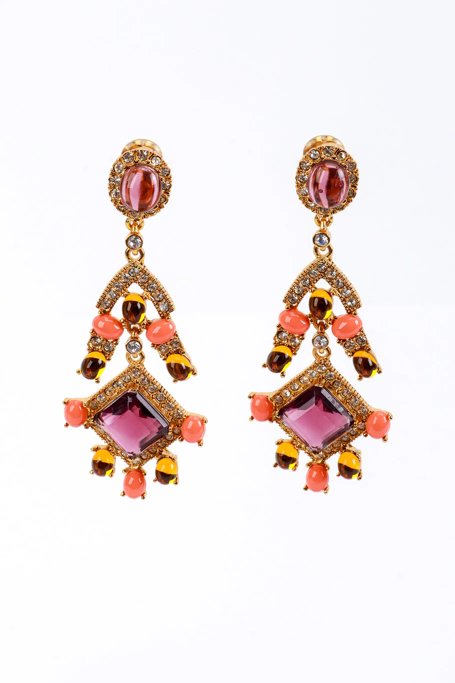Crystal & Vermillion Cabochon Chandelier Earrings