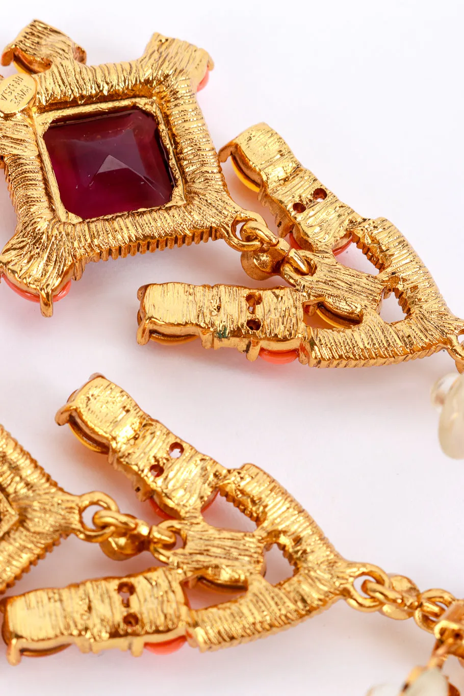 Crystal & Vermillion Cabochon Chandelier Earrings