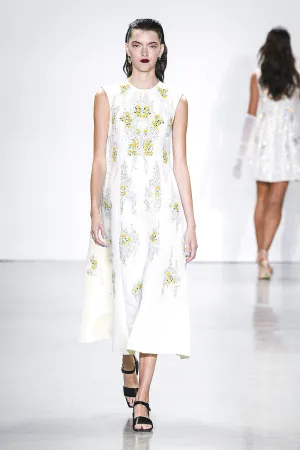 Crystal Embroidered Faille Midi Dress