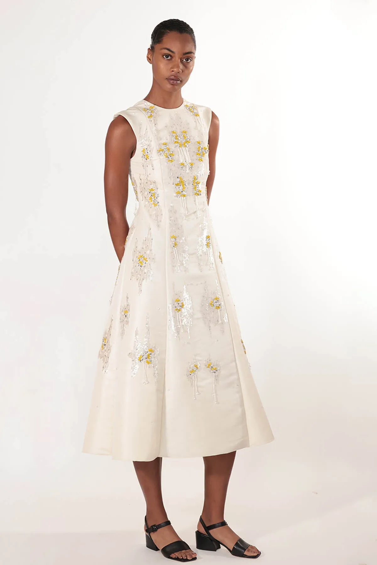 Crystal Embroidered Faille Midi Dress