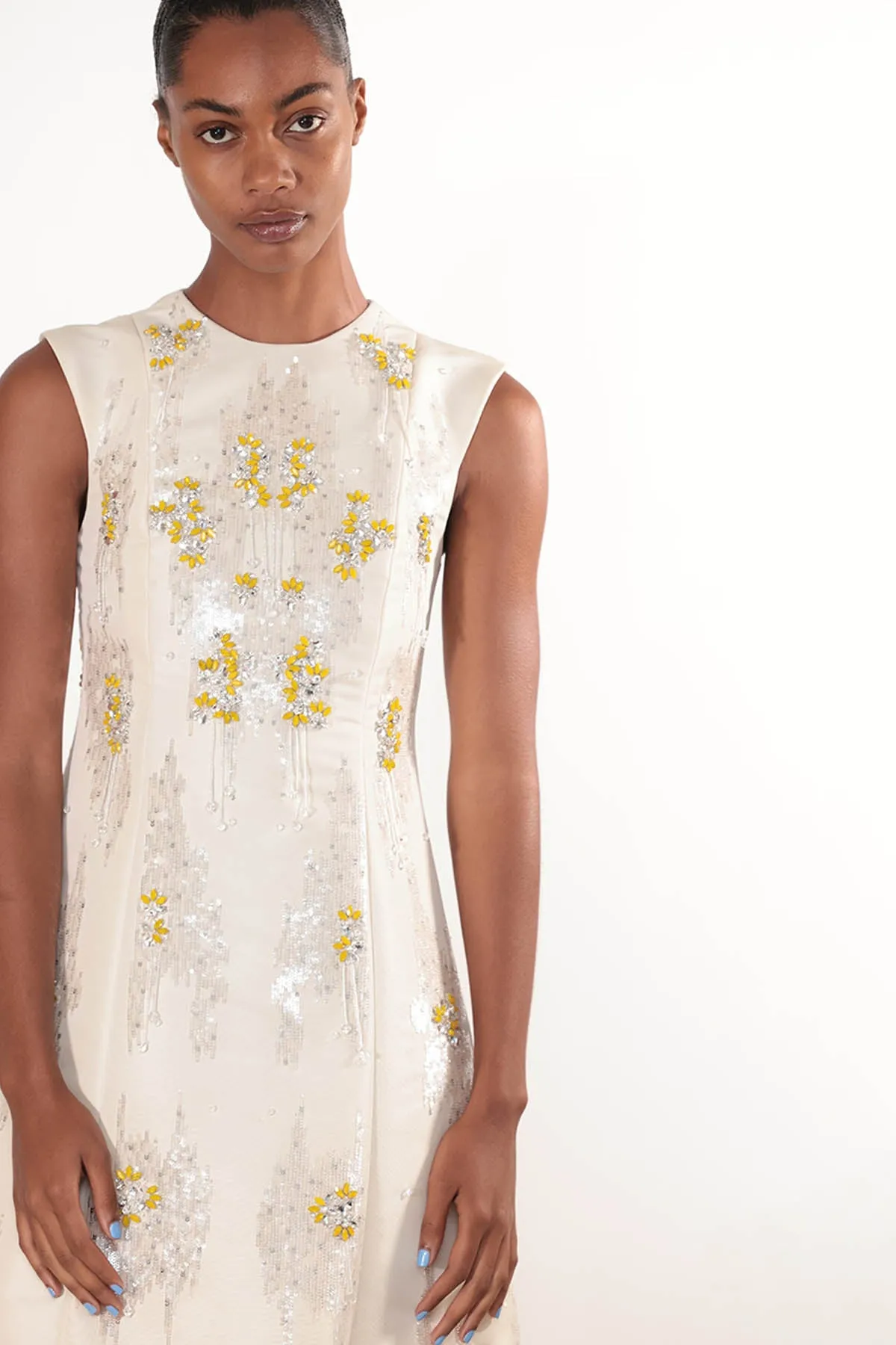 Crystal Embroidered Faille Midi Dress