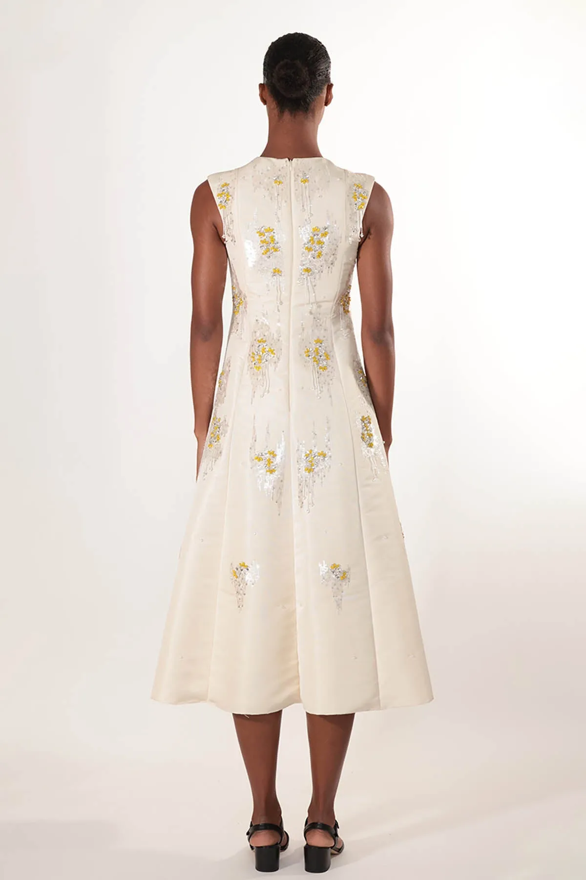 Crystal Embroidered Faille Midi Dress