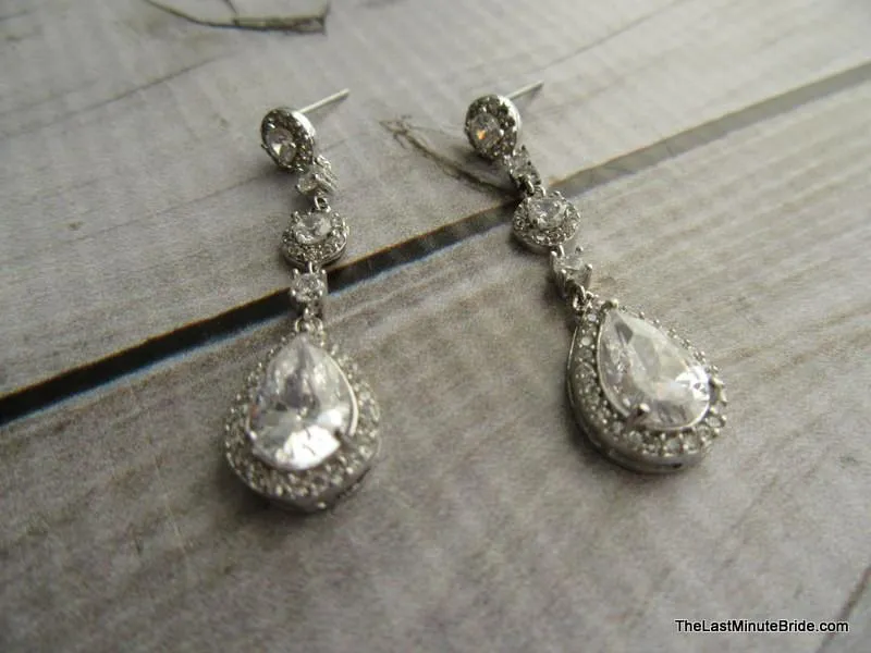 Cubic Zirconia Tear Drop Dangle Earrings