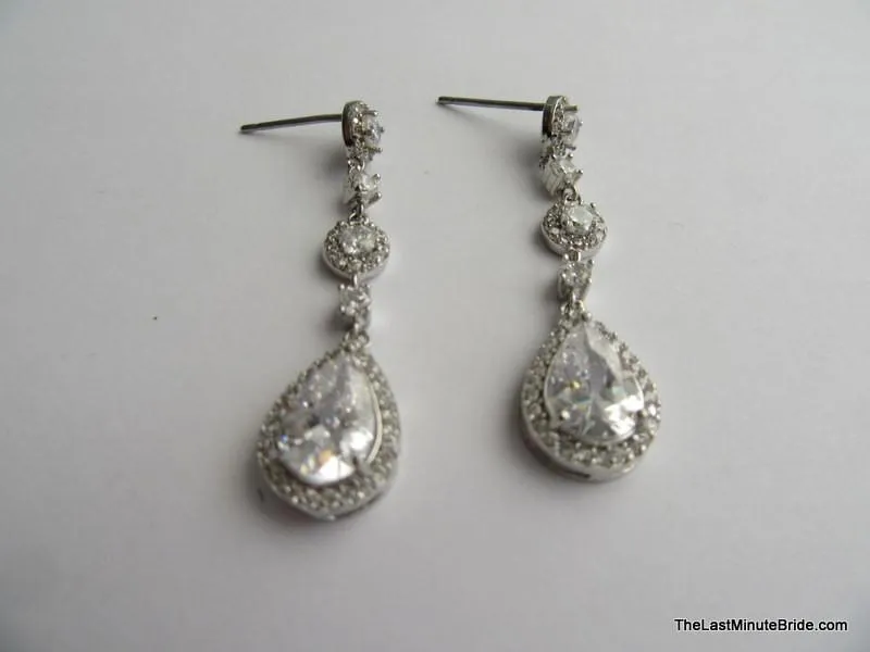 Cubic Zirconia Tear Drop Dangle Earrings