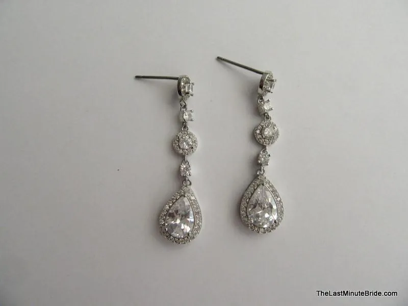 Cubic Zirconia Tear Drop Dangle Earrings
