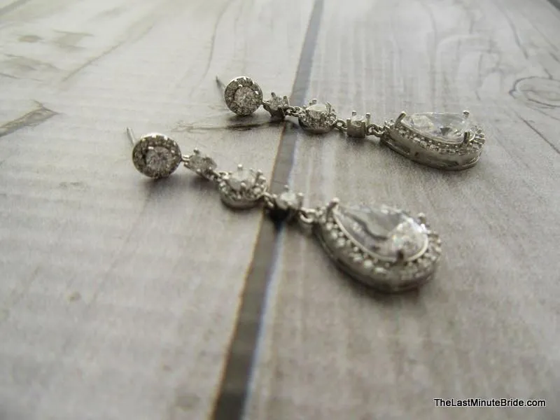 Cubic Zirconia Tear Drop Dangle Earrings